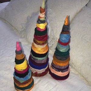 Handcrafted BOHO colorful Rag Trees Lot of 3